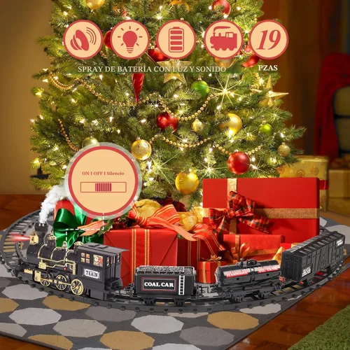 Miniatura 5 de Tren para Árbol de Navidad – Juegos de Tren de Navidad para Debajo del Árbol, Juguete de Tren Eléctrico con Vapor, Luz y Sonido, Ideal para Niños