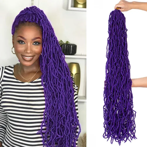 Miniatura 18 de Leeven Nuevas Trenzas de Ganchillo de Cabello con Locs Falsos Suaves de 24 Pulgadas de Largo Locs de Diosa Desgastados 6 Paquetes Negro Natural