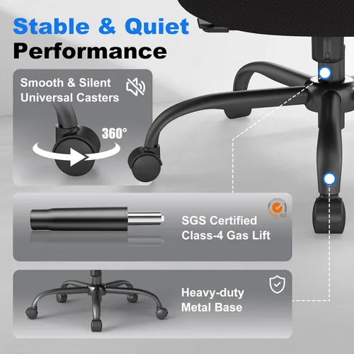 Miniatura 9 de Silla de oficina ergonómica, silla de escritorio con respaldo alto con brazos abatibles, reposacabezas, soporte lumbar ajustable, bloqueo