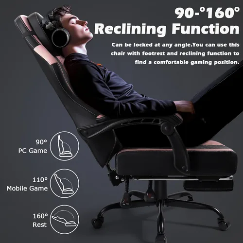 Miniatura 7 de PUKAMI Silla de juegos con reposapiés, silla ergonómica para jugadores para adultos, silla reclinable de juego de computadora estilo carreras