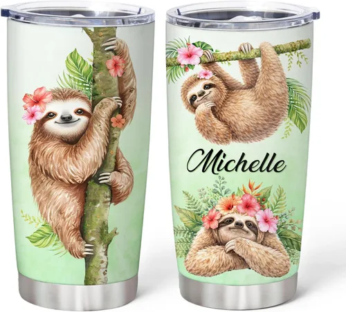 Miniatura 15 de Hyturtle Regalos personalizados para los amantes de los perezosos, vaso de acero inoxidable con nombre personalizado de 20 onzas con tapa, idea