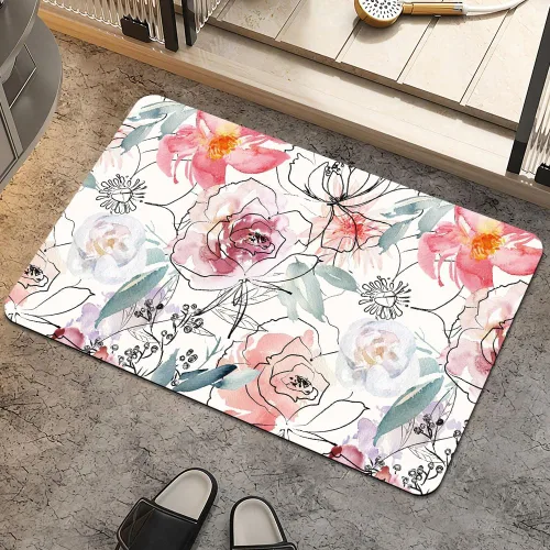 Miniatura 26 de Alfombra de baño, diseño abstracto de mármol azul y dorado, antideslizante, de secado rápido, súper absorbente, delgada, para debajo de la puerta