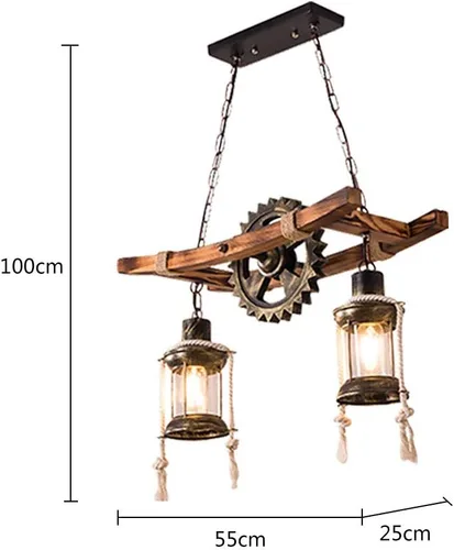 Miniatura 2 de Lámpara colgante industrial retro de 2 cabezales, con forma de engranaje de granja, personalidad creativa única, lámpara de isla de techo vintage