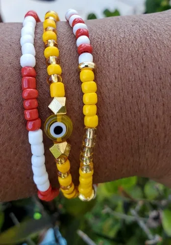 Miniatura 2 de Juego de 3 pulseras de cuerda elástica de santería de ojo malvado hechas a mano Obatala Oshun Yemaya Orula Elegua Oya Ogun Ochosi Shango Babalu Aye