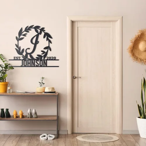 Miniatura 5 de RealSteel Arte de pared de metal personalizado, letra de monograma personalizada con corona decorativa, nombre de la familia, regalo personalizable