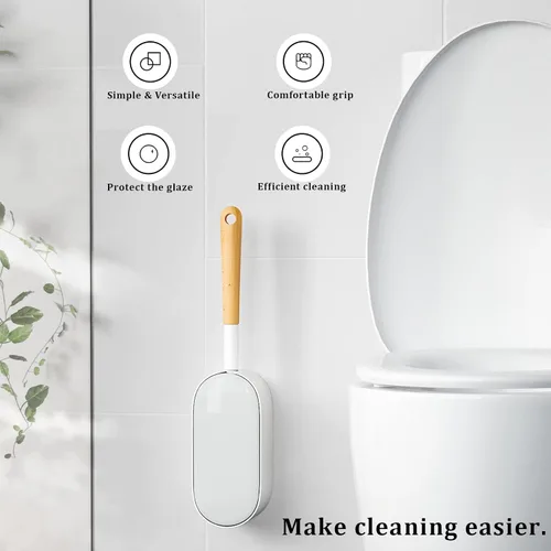 Miniatura 2 de Escobilla de inodoro y soporte con juego de tapa, diseño curvado en ángulo, cerdas duraderas para limpieza de baño