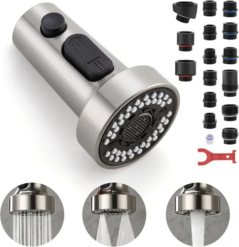 Miniatura 12 de TIORIY Cabezal de Repuesto para Grifo de Cocina Negro, con 15 Adaptadores de Plástico Cabezal Rociador de Grifo Extraíble, Boquilla Rociadora Negro