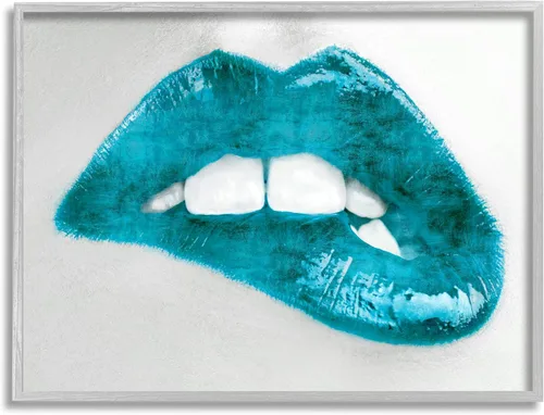 Miniatura 8 de Stupell Industries Modern Blue Fashion Lip Bite Feminine Glam Photography, diseñada por Sarah McGuire - Arte de pared enmarcado en blanco, 14 x 11