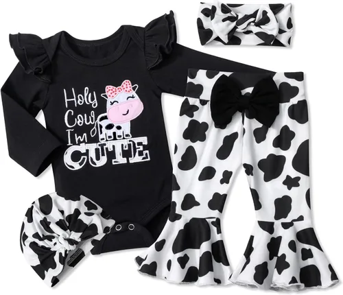 Miniatura 31 de Ropa de bebé niña, 4 piezas, trajes de niña recién nacida, con volantes, mameluco de campana para bebé, diadema, bandana, conjuntos de ropa, regalos