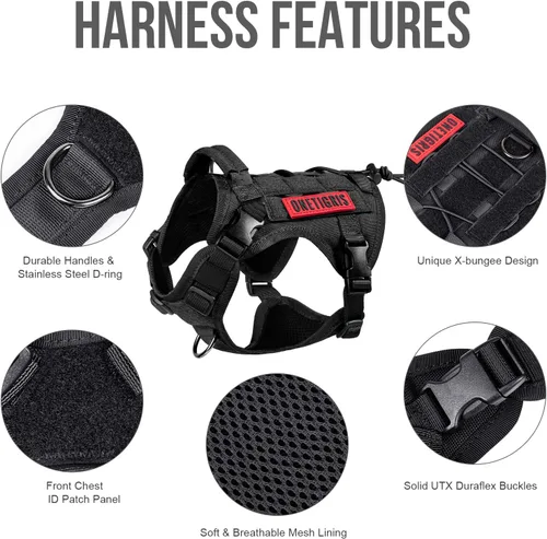 Miniatura 3 de OneTigris Chaleco Arnés Táctico para Perros, Chaleco para Perro de Servicio Sin Tirones con Paneles de Velcro, Arnés Chaleco Ajustable para Perros