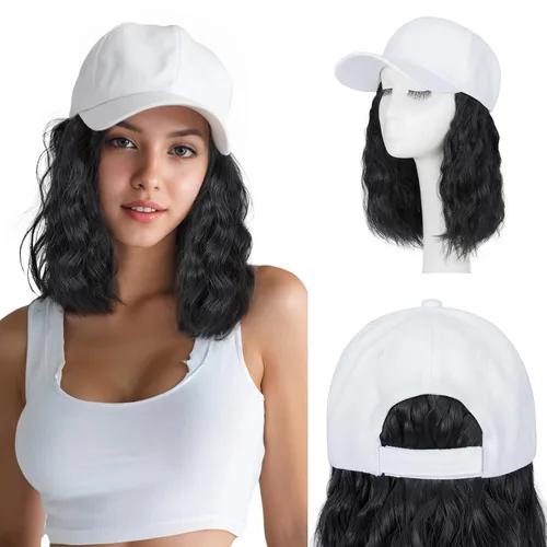 Miniatura 9 de S-noilite Peluca de gorra de béisbol de 6 pulgadas con peinado Bob y extensiones de cabello, gorra de béisbol recta ajustable para mujer
