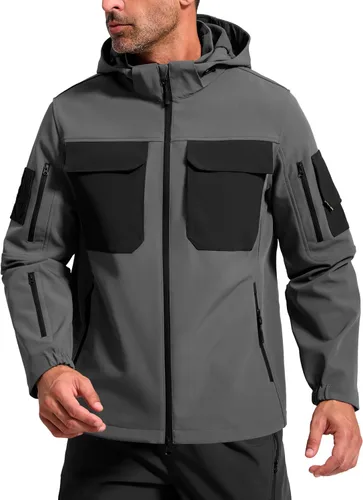 Miniatura 12 de FREE SOLDIER Chaqueta impermeable Softshell con forro polar para hombre, chaqueta táctica militar con capucha rompevientos
