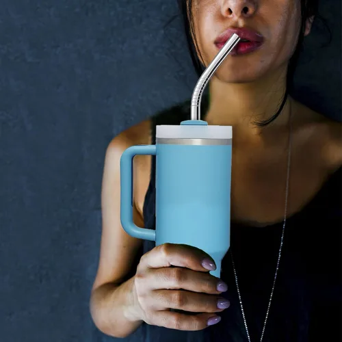 Miniatura 6 de 8 popotes de acero inoxidable compatibles con vasos Stanley Adveture Quencher de 40 onzas, popote de repuesto de 12 pulgadas con 8 fundas