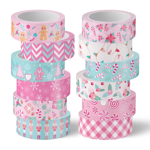 Miniatura 8 de Whaline 12 Rollos de Cinta Washi de Navidad Gris Estilo Granja Cinta Washi Surtida Xmas Cinta de Papel Decorativa de Enmascarar para Fiestas