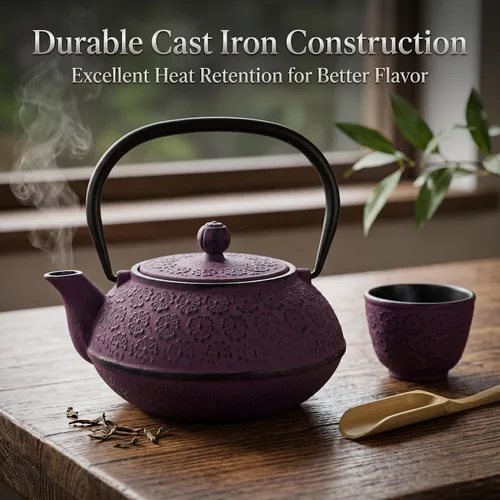 Miniatura 9 de Tetera de hierro fundido de 30 onzas, forro esmaltado con infusor de metal, tetera de té, morado