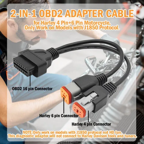 Miniatura 2 de Cable adaptador OBD2 2 en 1 para escáner de herramienta de diagnóstico de motocicleta de 4 pines+6 pines, funciona en modelos con protocolo J1850