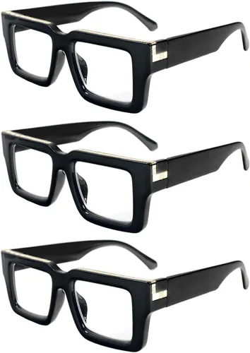 REAVEE - Paquete de 3 gafas de lectura estilo Oprah para mujeres y hombres, con bloqueo de luz azul, elegantes, cuadradas con bisagra de resorte