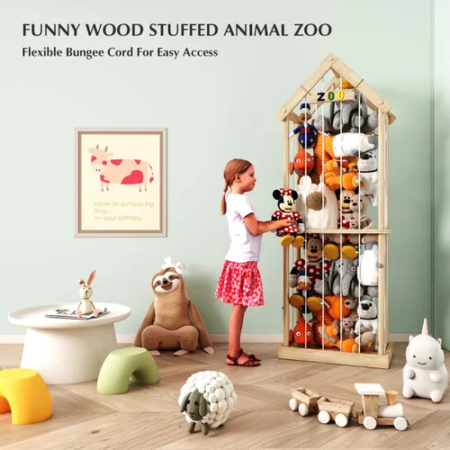 Miniatura 3 de Zoológico de almacenamiento de animales de peluche, organizador de almacenamiento de juguetes de pino macizo de 60.6 pulgadas de alto, base