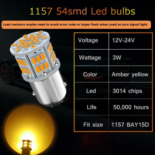 Miniatura 3 de Bombilla LED ámbar 1157, 12V-24V 1157 7528 2357 2057 BAY15D Bombilla LED de repuesto para luz de freno, luz trasera para automóvil, caravana