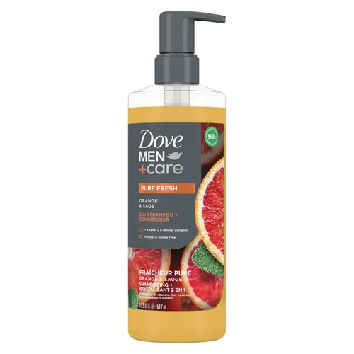 DOVE MEN + CARE Champú y Acondicionador 2 en 1 Pure Fresh Orange & Sage para Cabello Fuerte y de Aspecto Saludable, con Vitamina C y Complejo