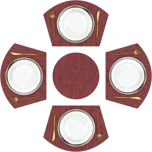 Miniatura 14 de SHACOS Juego de 5 manteles individuales de forma cuña de gran tamaño con centro redondo, juego de 5 manteles individuales redondos para mesa