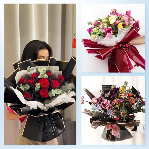 Miniatura 5 de Tenare Juego de papel de regalo de flores y cinta, 36 hojas de papel de regalo de ramo con cinta de satén de doble cara de 50 yardas para regalo