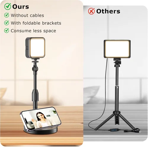 Miniatura 3 de Paquete de 2 luces LED portátiles recargables de video, kit de iluminación para fotografía con soporte y soporte para teléfono, luz de cámara