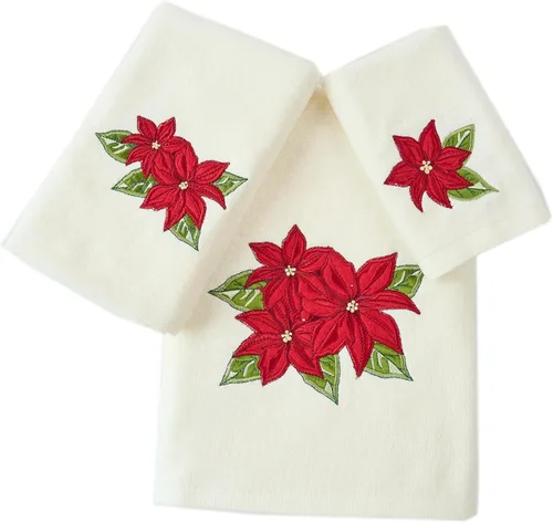 Miniatura 2 de Decoración de Navidad de Marina, lujo premium ultra suave, 100% algodón bordado, juego de toallas de baño moderno de 3 piezas, rojo con base