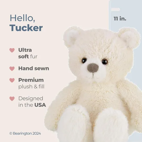 Miniatura 2 de Bearington Tucker - Oso de peluche de color blanco hueso, peluche suave de 11 pulgadas con piel desaliñada y cuerpo pesado, adorable juguete