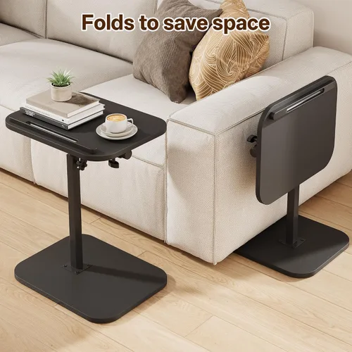Miniatura 5 de Mesa de bandeja de TV, bandeja para reposabrazos lateral de sofá, altura ajustable, abatible, mesa auxiliar de aperitivos con giro de 360° e Negro