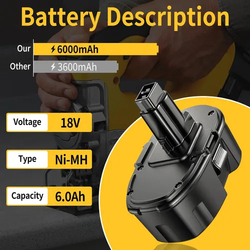 Miniatura 5 de 4 piezas de repuesto Ni-Mh de 6.0 Ah para Dewalt 18 V batería compatible con Dewalt 18 voltios XPR batería DC9096 DC9098 DC9099 DE9039 DC9182 DE9095