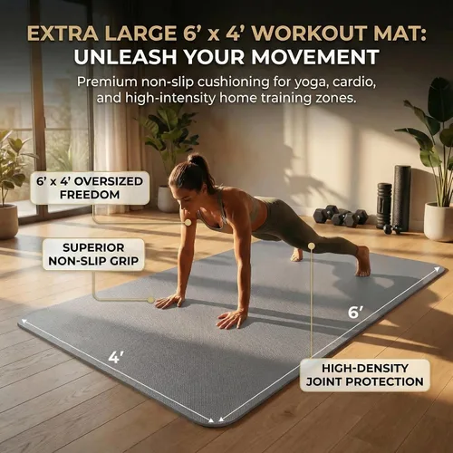 Miniatura 3 de Esterilla grande de yoga de 6'x 4' (72"x 48") — Esterilla de ejercicio extra ancha de 1/4" y 1/3" de 183cm x 122cm, gran esterilla de ejercicio