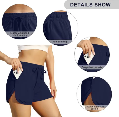 Miniatura 3 de URATOT Paquete de 3 pantalones cortos deportivos para mujer, de algodón, para yoga, correr, entrenamiento, pantalones deportivos de verano