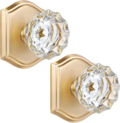 Miniatura 16 de Pomos de Puerta de Vidrio para Interiores, Estilo Vintage, Pomos de Puerta de Cristal de Privacidad con Cerradura, Pomos de Puerta de Latón Antiguo