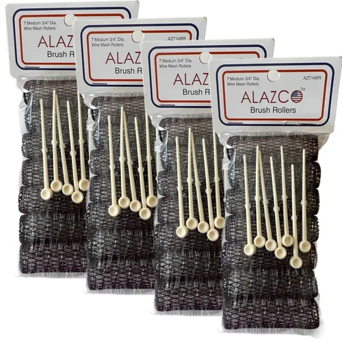 ALAZCO Rodillos de pelo de estilo vintage, 28 rodillos de cepillo mediano y alfileres de malla con cerdas de 2.5 x 3/4 pulgadas, con pasadores de