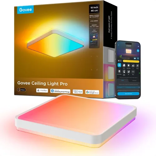 Miniatura 10 de Govee Lámpara de Techo Inteligente, Lámpara de Techo LED RGBIC Cuadrada que Funciona con Matter, Lámpara de Montaje Empotrado de 2400LM