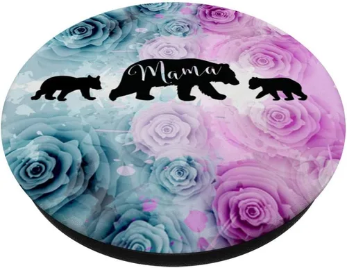 Miniatura 2 de Mama Bear Pop Socket 2 Cubs Teal Purple Roses Mothers Day - PopSockets Grip and Stand for Phones and Tablets