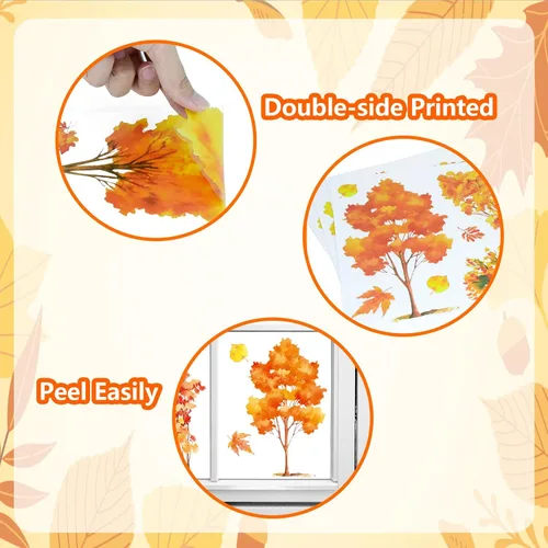 Miniatura 4 de KALEFO 38 calcomanías para ventana de otoño, Acción de Gracias, otoño, árbol, hojas de arce amarillas, calcomanías para ventana, calcomanías
