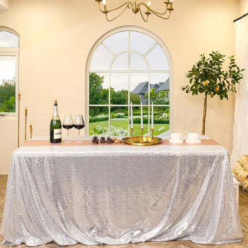 Miniatura 45 de Manteles redondos de lentejuelas negros para fiestas, de 121,9 cm, mantel redondo de purpurina ajustado, pequeño, lindo y dulce, para boda