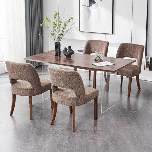 Miniatura 42 de VKNOW Juego de 2 sillas de comedor de madera, silla de comedor tapizada en tela moderna, silla de cocina, silla de cena de granja para cocina y Verde