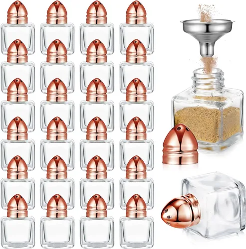 Miniatura 7 de Uiifan Juego de 12 piezas 0.5 oz de forma cúbica, pequeños saleros y pimenteros con tapas tonales, frascos de condimentos de vidrio transparente