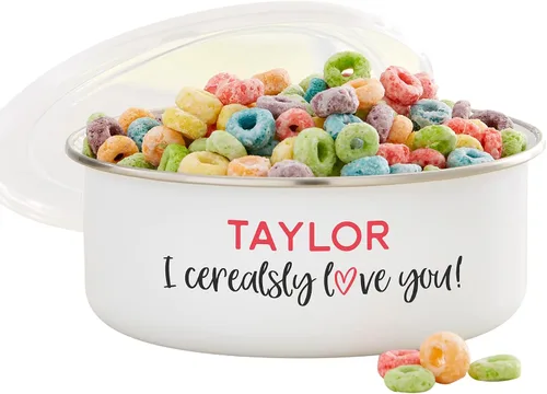 Miniatura 7 de Personalization Universe Cuenco personalizado con texto en inglés "I Cerealsly Love You", de 14 onzas, romántico de San Valentín, cerámica pesada