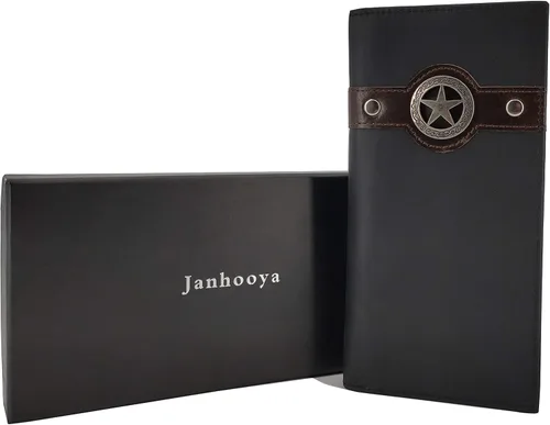 Miniatura 6 de Janhooya Cartera vaquera occidental con bloqueo RFID para hombre Negro Star Black Cartera RFID