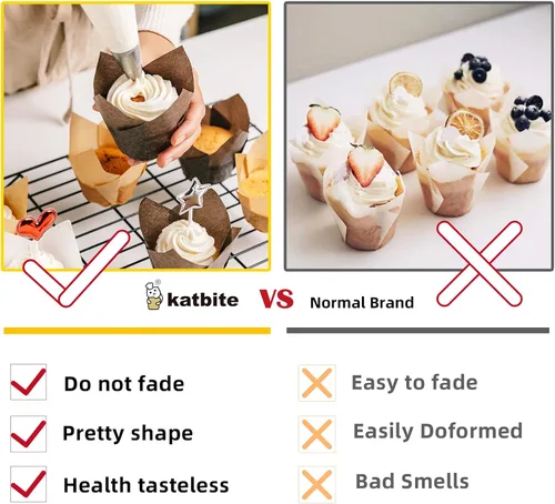 Miniatura 6 de Katbite 200 forros para cupcakes de tulipán, soportes para magdalenas, tazas para hornear, envoltura de cupcakes para fiestas, bodas, cumpleaños