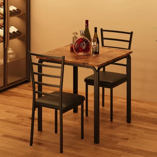 Miniatura 3 de Mesa de comedor para 2, juego de mesa cuadrada pequeña de cocina para 2, comedor moderno de madera que ahorra espacio con tapizado, muebles