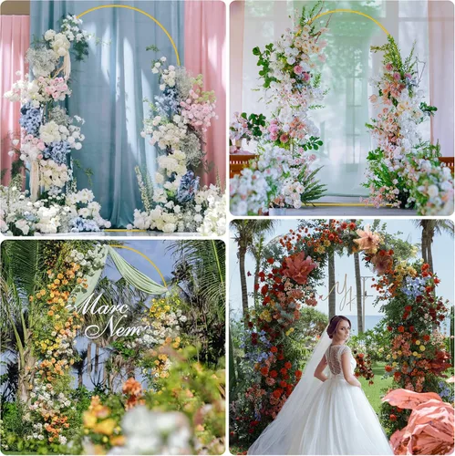 Miniatura 5 de Putros Soporte de Arco de Boda Dorado de 8 Pies de Metal, Soporte de Telón de Fondo con Arco de Globos para Ceremonia de Boda, Cumpleaños, Fiesta