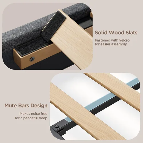 Miniatura 6 de Aiho Base de cama de tamaño matrimonial con cabecera copetuda con botones en la parte trasera, base de cama tapizada, soporte de listones de madera
