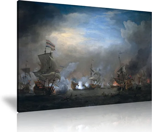 NAN Wind Decoración moderna de barco pirata de batalla con diseño de barco pirata, pintura sobre lienzo enmarcada lista para colgar para decoración