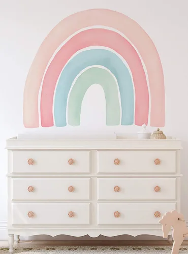 Miniatura 2 de Vinilo adhesivo para pared, diseño de acuarela, arcoíris, despegar y pegar (pequeño, 29.5 pulgadas de ancho x 24 pulgadas de alto, coral)