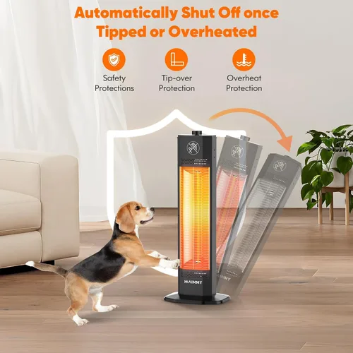 Miniatura 4 de Calentador eléctrico para patio al aire libre, calentador eléctrico de patio de 27 pulgadas, calefacción instantánea de 1200 W, 2 niveles de calor